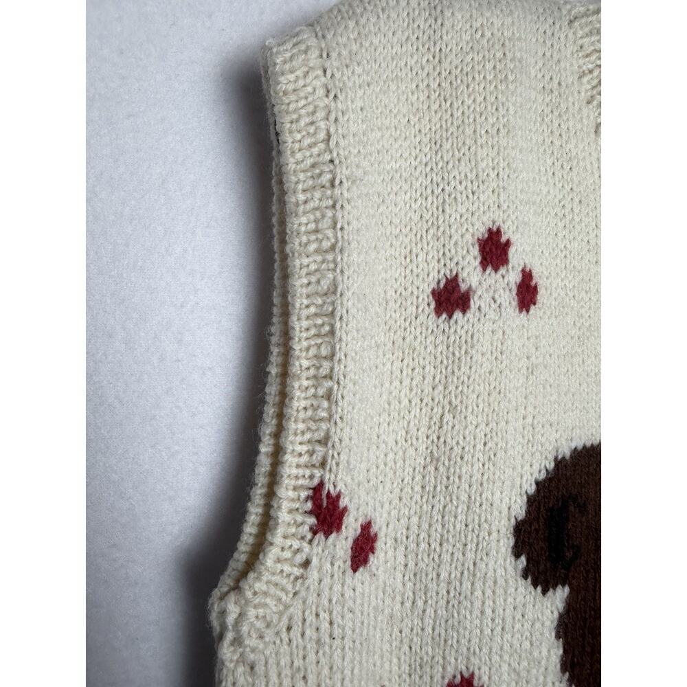 Vintage JG Hook Hand Knit Shetland Wool Sweater Vest Teddy Bear Size Small Cream - Picture 3 of 7